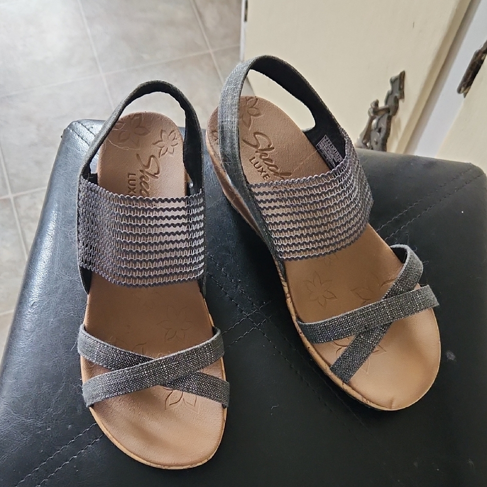 Skechers Gray Sandals with Crossover Straps